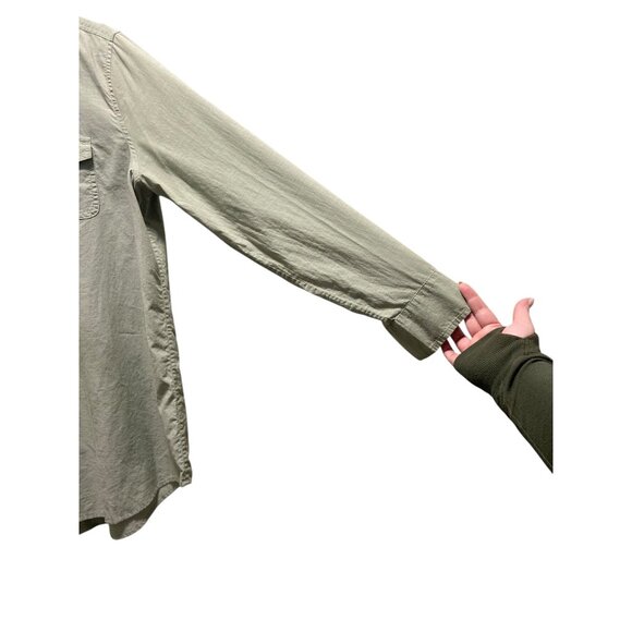 J.Crew Cotton Tab Sleeve Popover Top Olive Green Size L Minimalist Beach Spring - Picture 8 of 12